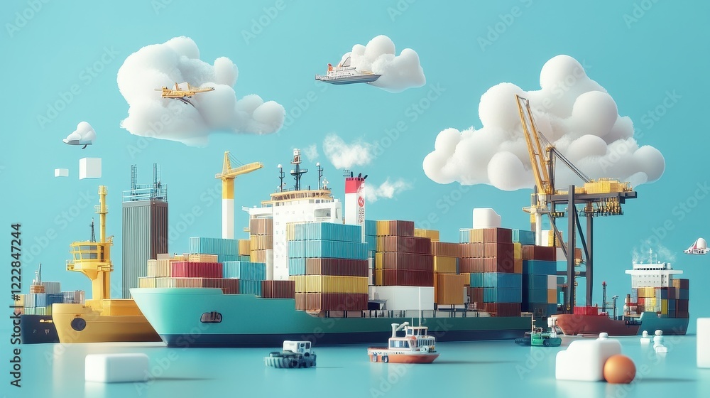 Obraz premium Global trade hub, advanced data visualization, 3D illustration.