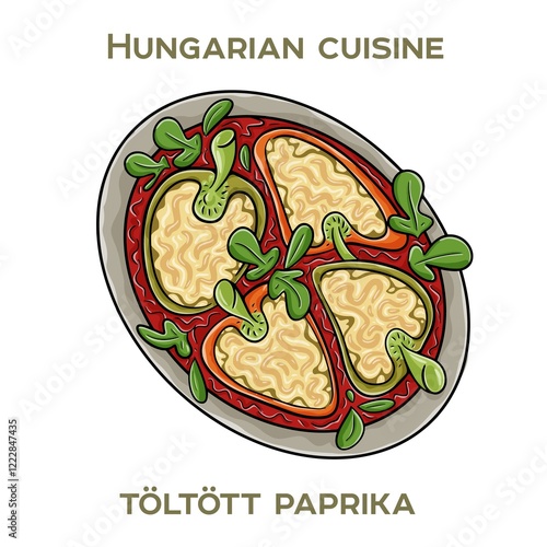 Toltott paprika is a traditional Hungarian dish featuring bell peppers stuffed with a savory mixture of ground meat, rice, and spices, often served with a tangy tomato sauce.
