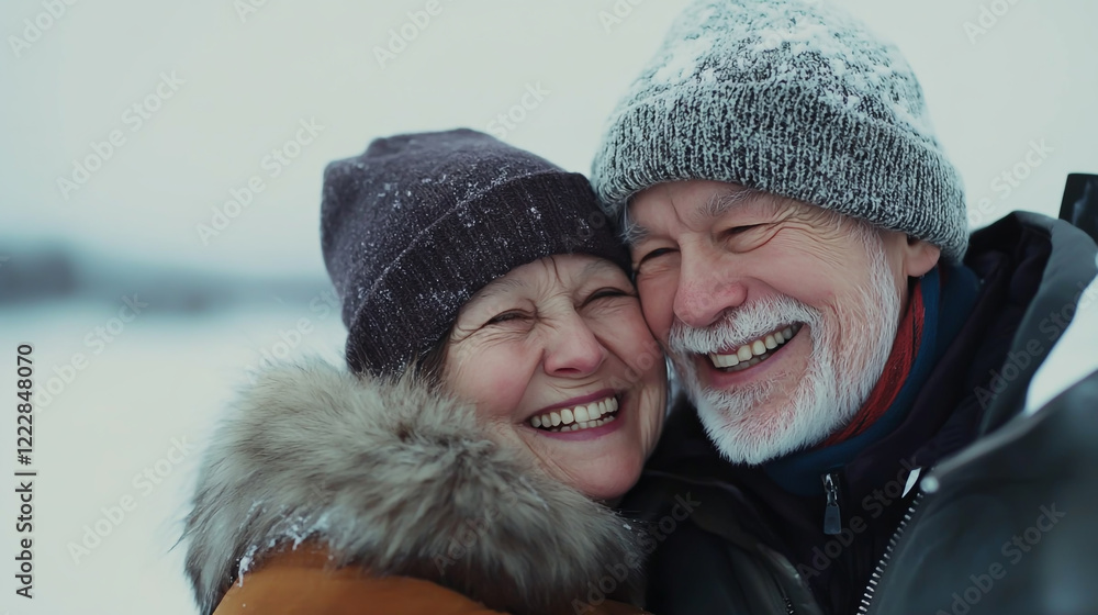 Portrait of a joyful elderly couple smiling and embracing each other Portrait of a joyful elderly couple smiling and embracing each other