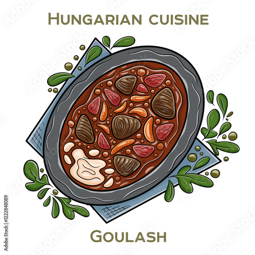Goulash is a hearty Hungarian stew made with beef, onions, paprika, and various spices, often served with noodles or dumplings.