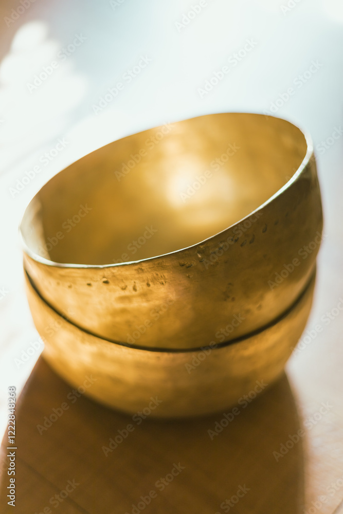 Close up Tibetan singing copper bowl Close up Tibetan singing copper bowl