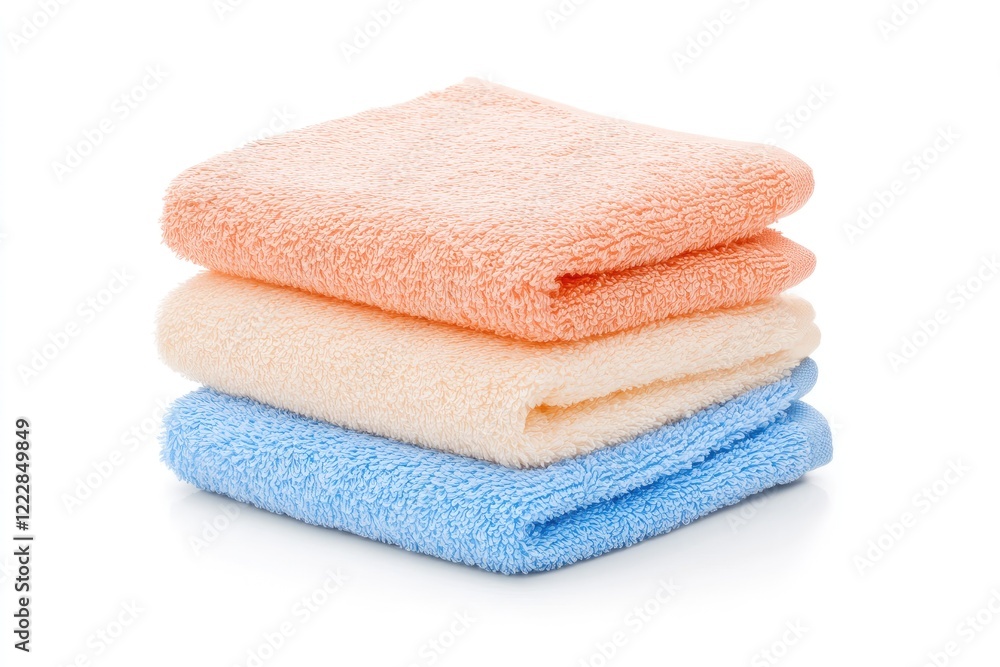 Soft, colorful towels stacked neatly on a clean surface, ideal for a spa or home bathroom setting Soft, colorful towels stacked neatly on a clean surface, ideal for a spa or home bathroom setting