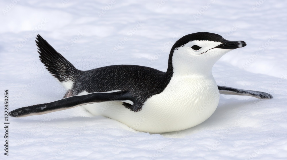 Fototapeta premium Chinstrap Penguin Sliding On Antarctic Snow