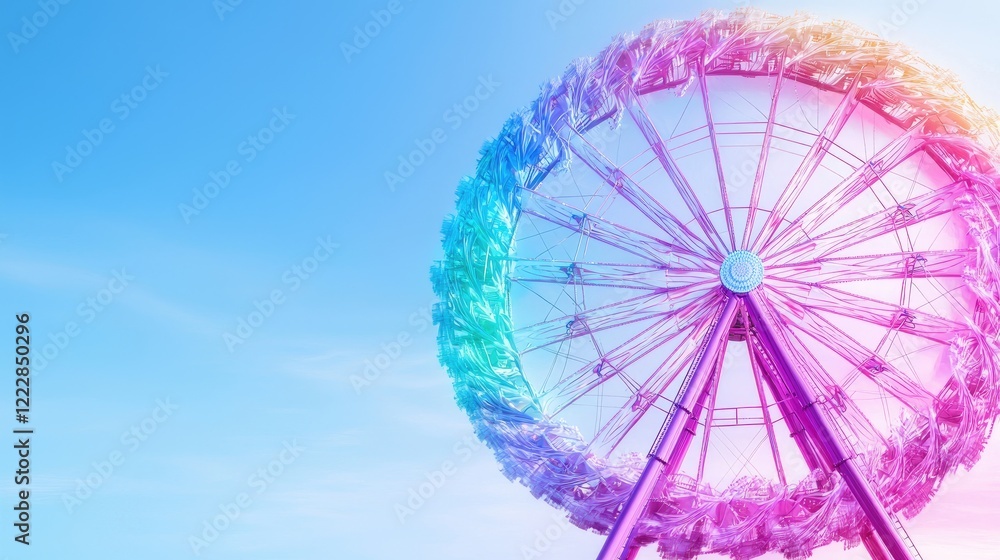 Fototapeta premium Ferris wheel against a pastel sky, amusement park fun. Website banner