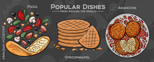 Global Culinary Collection: A hand-drawn set featuring iconic and beloved dishes from diverse cuisines around the world.