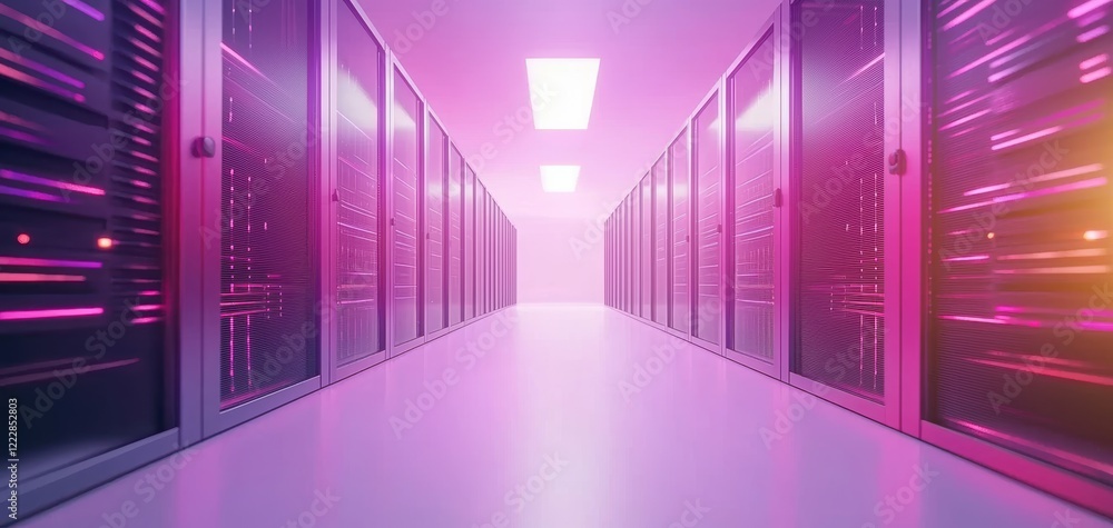 High-tech server room with glowing network connections, representing cloud computing and advanced business technologies High-tech server room with glowing network connections, representing cloud computing and advanced business technologies