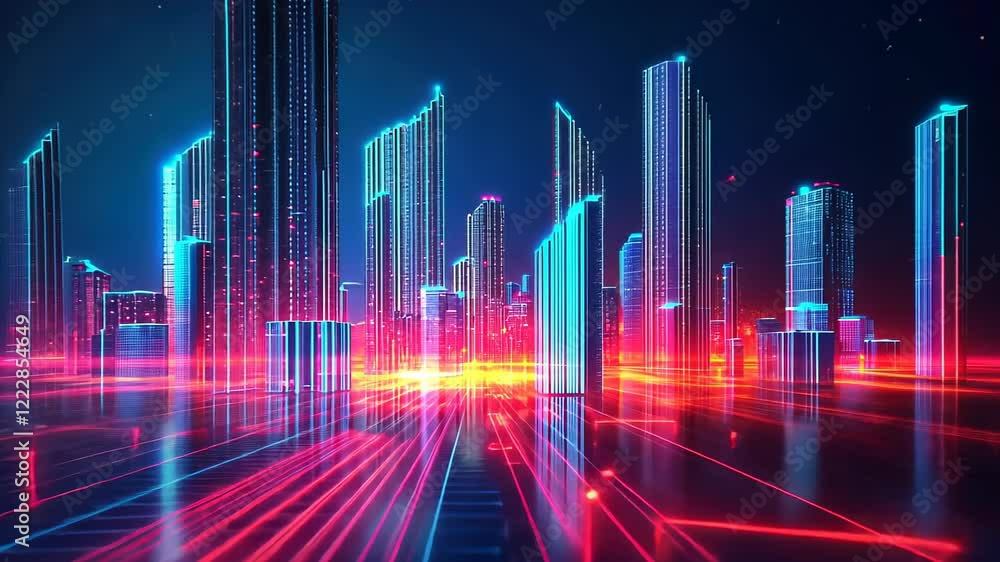 cityscape with space and neon light effect. Modern hi-tech, science, futuristic technology concept. Abstract digital high tech city design for banner background cityscape with space and neon light effect. Modern hi-tech, science, futuristic technology concept. Abstract digital high tech city design for banner background