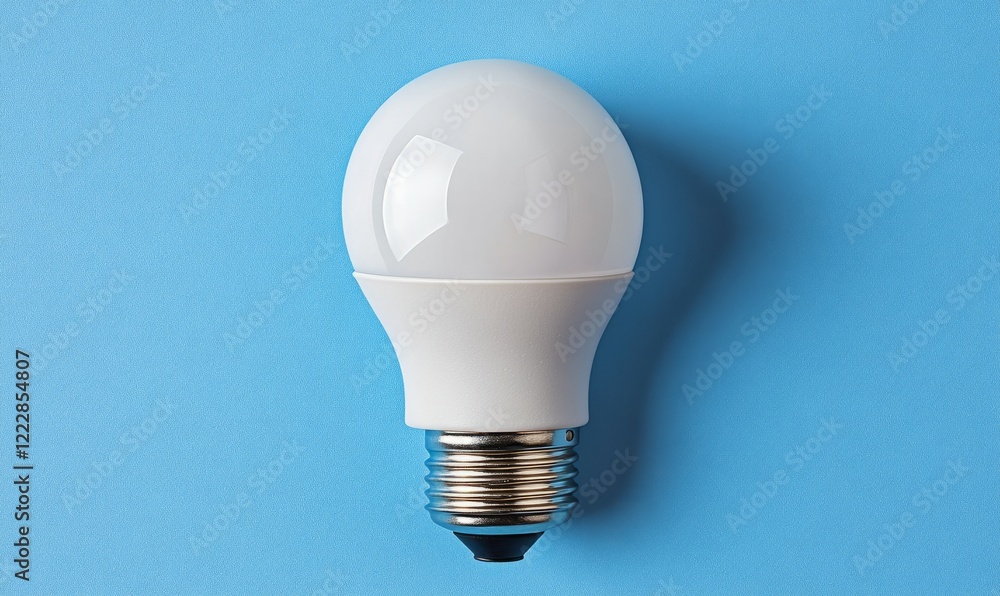 LED energy saving white bulb on blue background, top view LED energy saving white bulb on blue background, top view