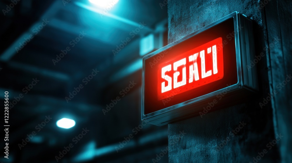 Red Neon Sign Displays Sold Out Message At Night Red Neon Sign Displays Sold Out Message At Night