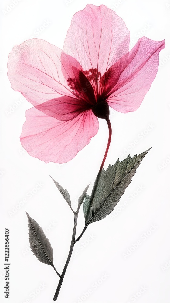 Fototapeta premium Delicate Pink X-Ray Floral Print - A Stunning Botanical Art Piece