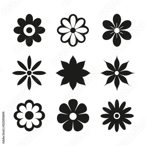 Minimalist Flower Silhouette Bundle Vector Design.