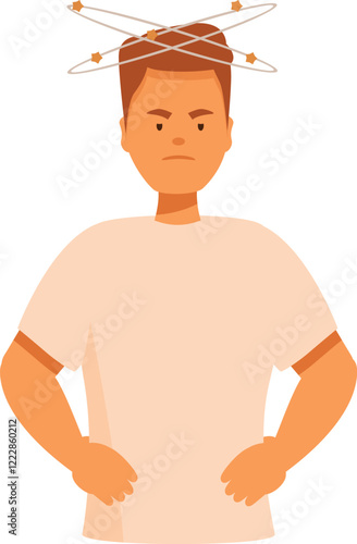 Dizziness symptom, rotating stars, vertigo, migraine and equilibrium problems concept