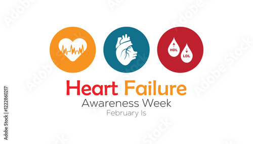 February is Heart Failure Awareness Week. Vector template Design for banner, greeting card, poster, prints, social media post ,flyer , T shirt with background.