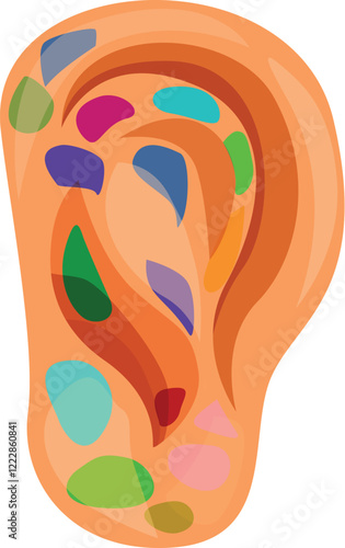 Ear with colorful acupressure points, representing alternative medicine and holistic healing practices
