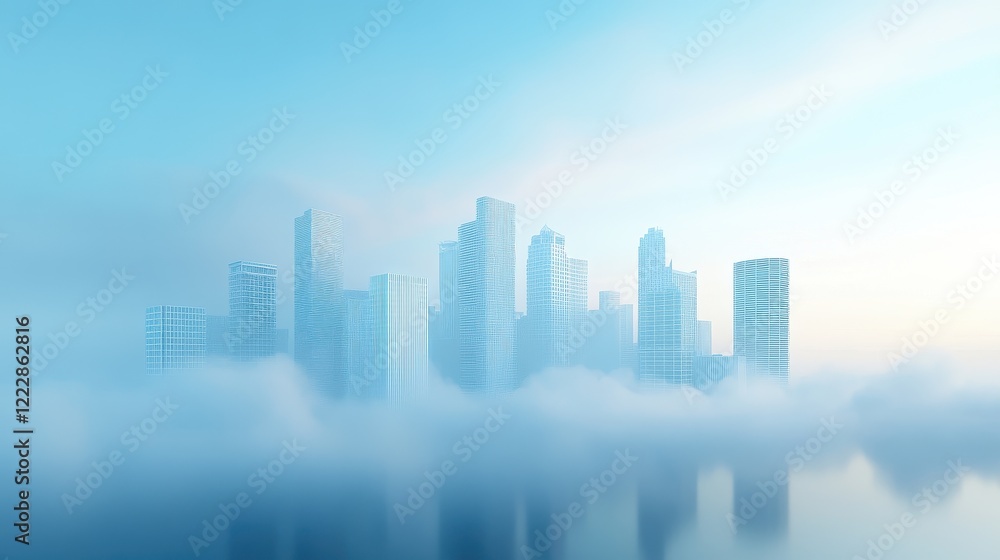 Urban skyline shrouded in smog, hazy atmosphere, 3D illustration. Urban skyline shrouded in smog, hazy atmosphere, 3D illustration.