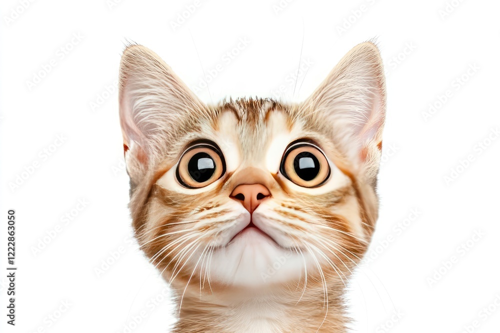 Close-up portrait of a curious kitten with oversized eyes, showcasing its playful demeanor against a white background Close-up portrait of a curious kitten with oversized eyes, showcasing its playful demeanor against a white background