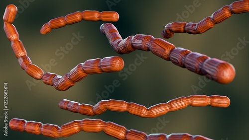 A 3D rendering of filamentous Desulfobulbaceae and their ability to conduct electricity. These cable bacteria can transport electrons over long distances along their filaments. photo