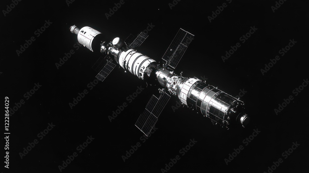 Spacecraft orbiting Earth in deep space