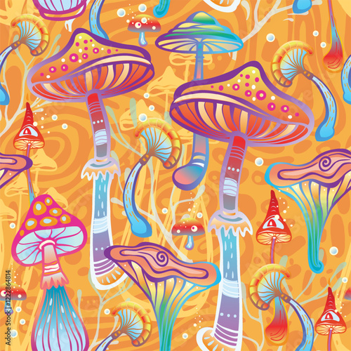 Seamless Pattern with Magic mushrooms