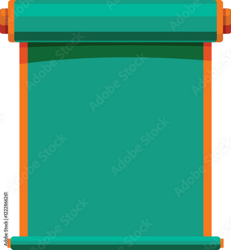 Green scroll with orange border unrolling, presenting empty space ready for customization