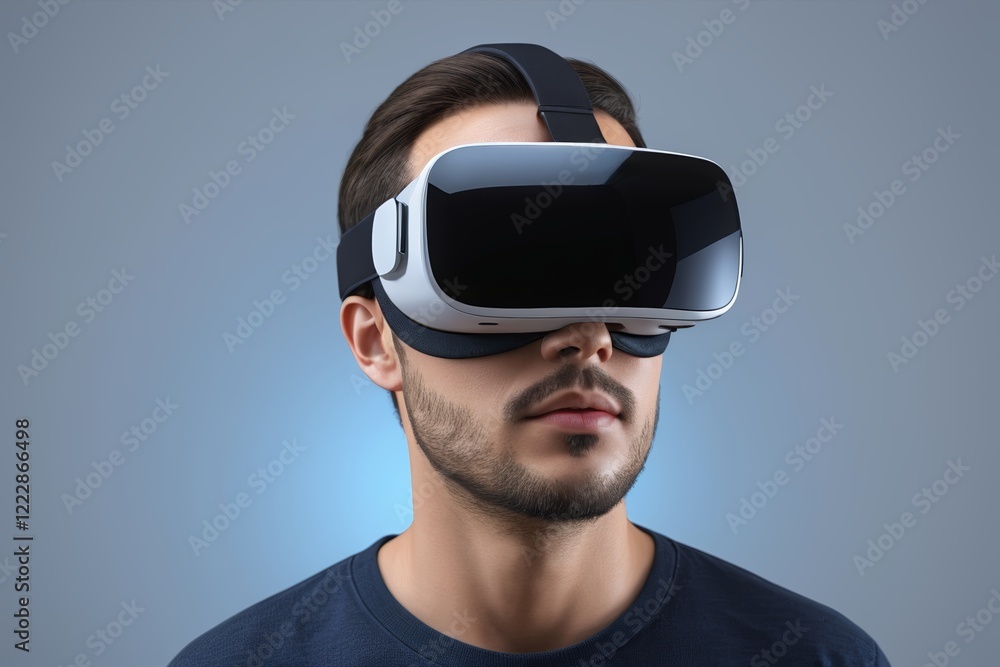 arafed man wearing a virtual reality headset with a blue background arafed man wearing a virtual reality headset with a blue background