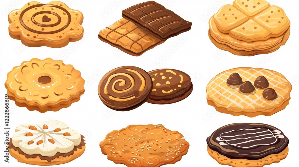 Delicious Biscuit Cookie Snacks for Tea Time Vector Illustration Delicious Biscuit Cookie Snacks for Tea Time Vector Illustration