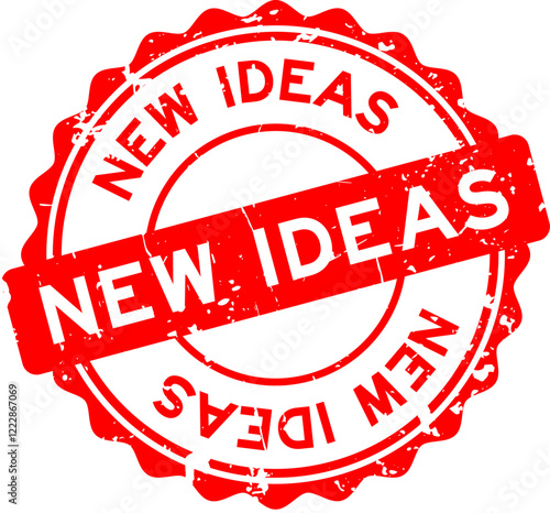 Grunge red new ideas word round seal stamp on white background