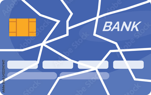 Cracked bank card representing financial problems, debt, and economic instability