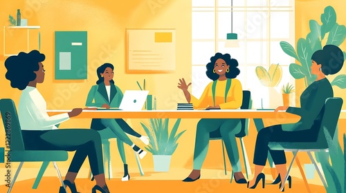 Wallpaper Mural A professional workspace where a Black woman leads a discussion around a table with a diverse group of employees Torontodigital.ca