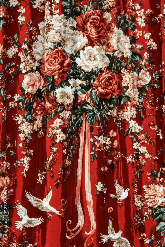 Festive Floral Design with White Doves and Red Roses for Chinese New Year Celebration Festive Floral Design with White Doves and Red Roses for Chinese New Year Celebration