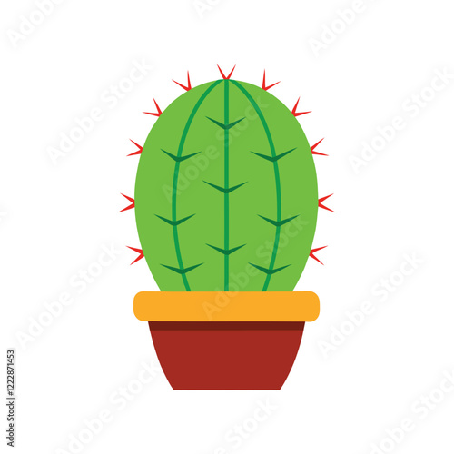 Golden barrel cactus vector. Round green cactus colorful vector. Cactus vector