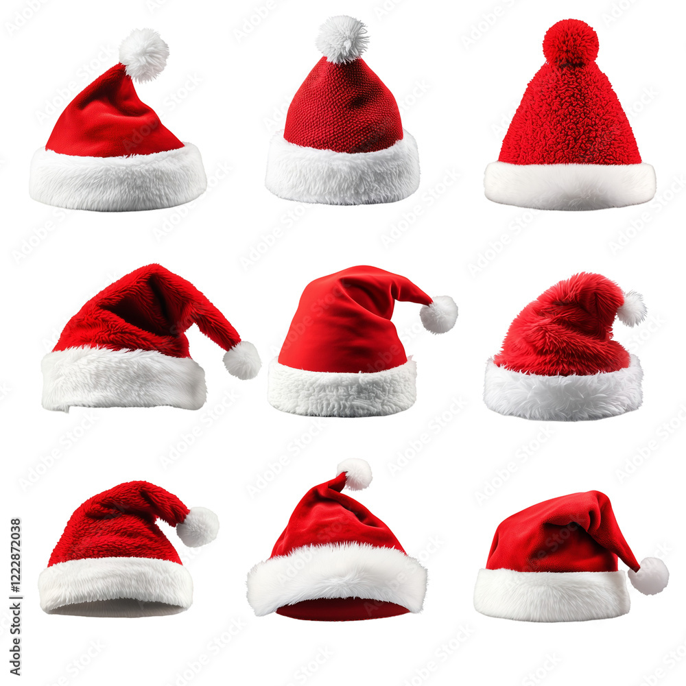 Set of Christmas hats, festive hats isolated on white background, holiday accessories isolated Set of Christmas hats, festive hats isolated on white background, holiday accessories isolated