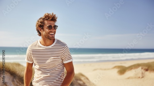 Fototapeta Naklejka Na Ścianę i Meble -  Summer fashion sunglasses beach standing.