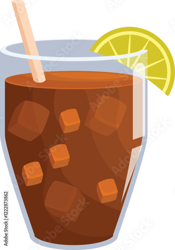 Refreshing iced tea served in a tall glass with ice cubes, a straw, and a lemon slice