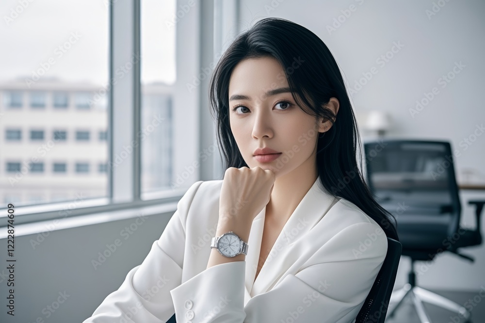 woman in white shirt and black pants sitting in front of a window woman in white shirt and black pants sitting in front of a window