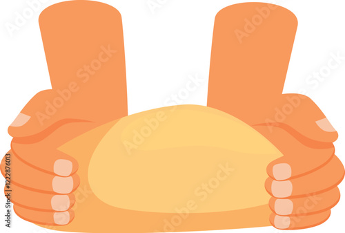 Hands kneading dough, preparing a loaf of bread, pastry, or pizza base