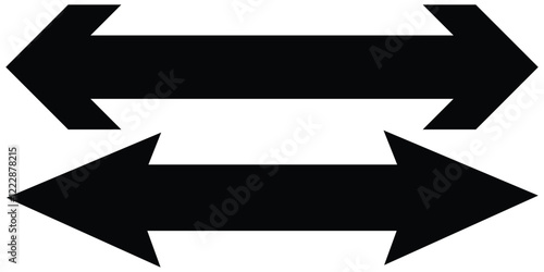 Horizontal dual sided long straight arrow signs. Black, red, stock pointer, direction, position symbol and double arrow icon isolated on white background. Vector graphic illustration 888