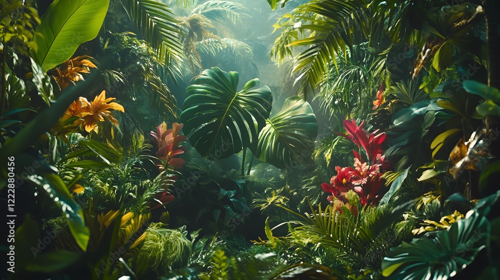 Tropical Botanical Paradise with Palms and Monstera Tropical Botanical Paradise with Palms and Monstera