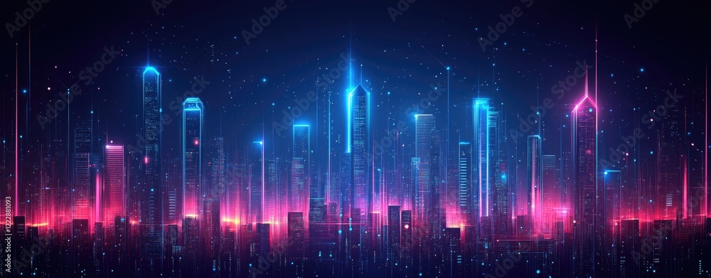 Abstract digital illustration of an illuminated futuristic cityscape. Abstract digital illustration of an illuminated futuristic cityscape.