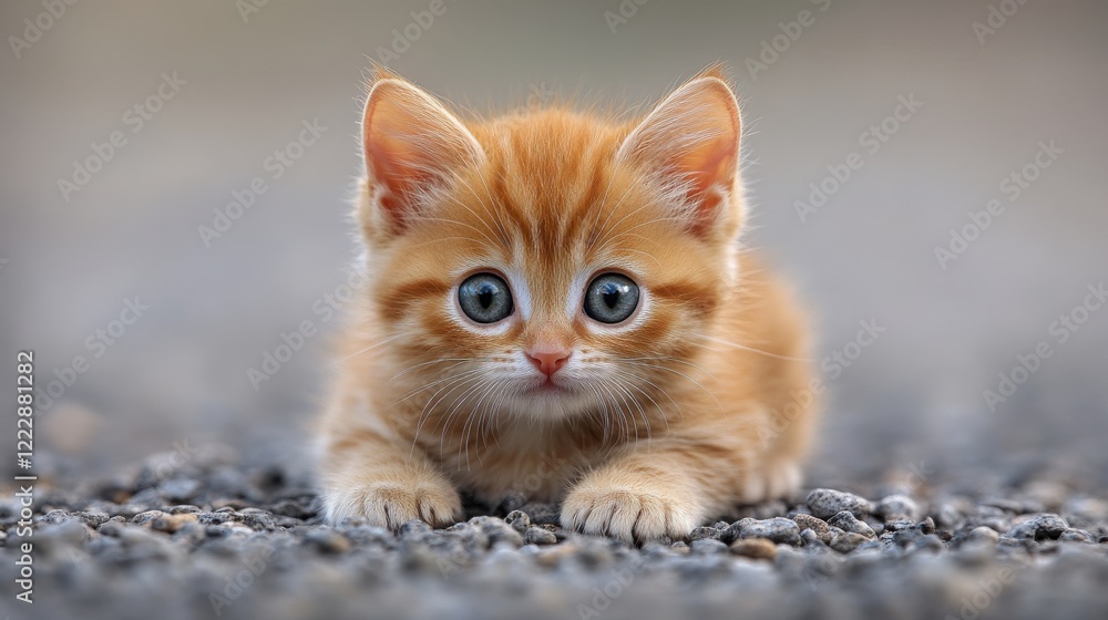 Fototapeta premium Cute little orange kitten with big blue eyes