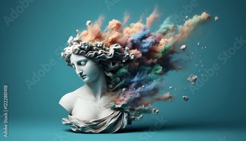 Colorful Smoke Emanating From Fractured Statue