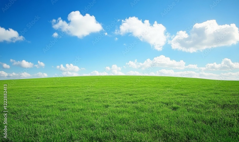 Lush green crop field stretches under a bright summer sky Lush green crop field stretches under a bright summer sky