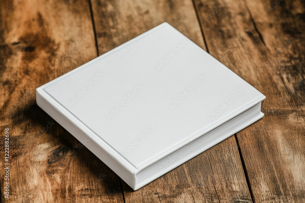 High Detail Visual of Blank White Book Cover on Brown Wooden Floor Mock Up High Detail Visual of Blank White Book Cover on Brown Wooden Floor Mock Up
