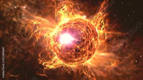 Burning Star with Fiery Solar Flares in Outer Space