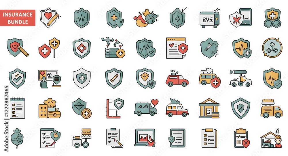 Paquete de iconos de conjunto de seguros Paquete de iconos de conjunto de seguros