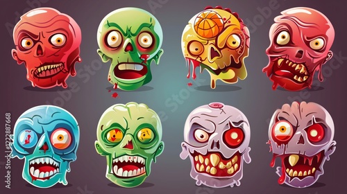 Wallpaper Mural Cartoon Zombie Avatars: Spooky Cartoon Zombies with Expressive Emoji Heads Torontodigital.ca