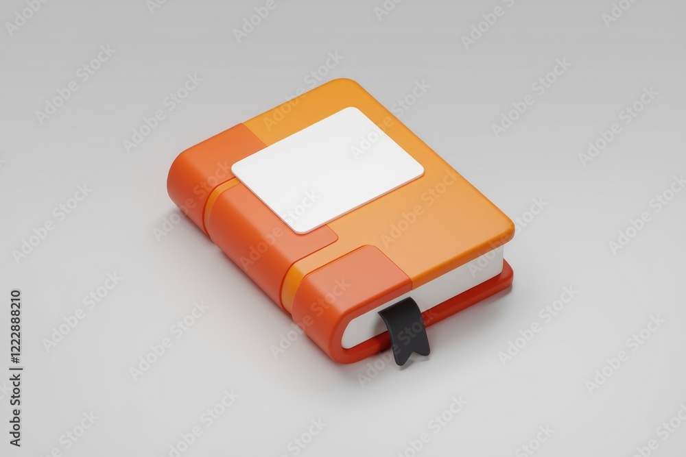 An orange book with a blank white label and black bookmark. Simple 3D design. An orange book with a blank white label and black bookmark. Simple 3D design.