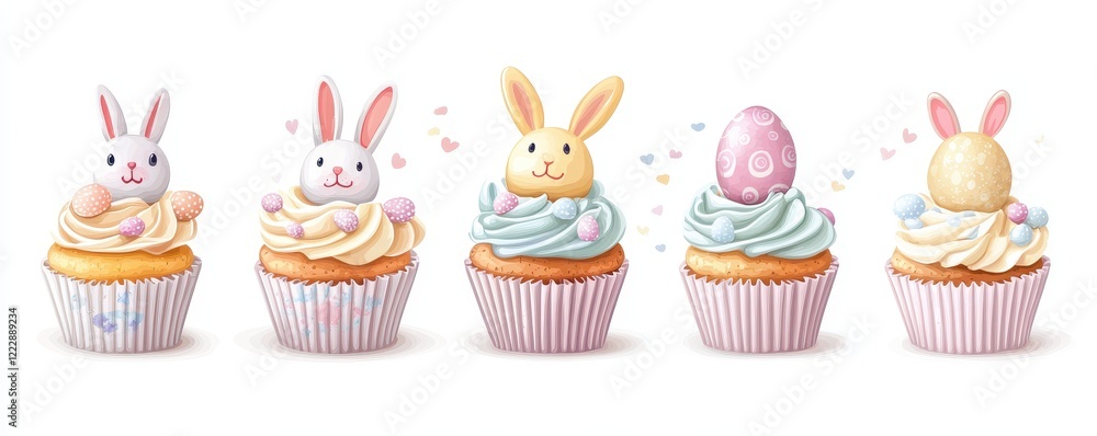 Cupcakes decorated with pastel bunny toppers and Easter egg frosting for festive celebrations