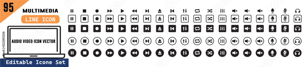 Customizable Multimedia Icon Vector Pack: Ideal for Creative Projects, Websites, Apps, and Graphic Design Needs Customizable Multimedia Icon Vector Pack: Ideal for Creative Projects, Websites, Apps, and Graphic Design Needs
