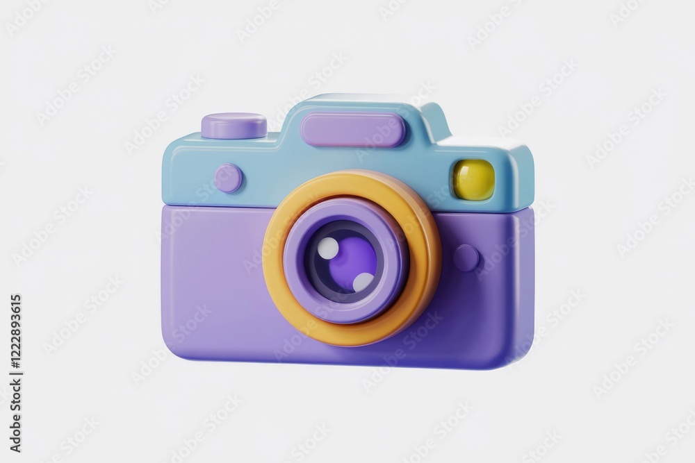 A stylized 3D model of a pastel-colored camera, playfully designed. A stylized 3D model of a pastel-colored camera, playfully designed.
